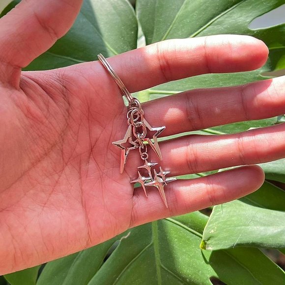 y2k 2000s triple star pendant keyring for keychain - Picture 4 of 8